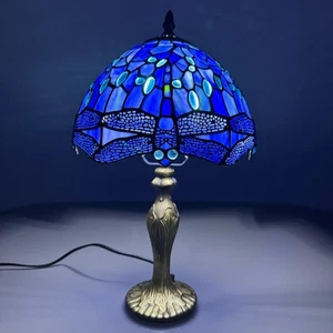 Tiffany Dragonfly Style 10 inch Table Lamp Stained Glass Shade Handcrafted Art - Picture 1 of 9