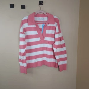 Tanya Taylor Maise Striped Knit Sweater in Pink Size 1X - Picture 1 of 11