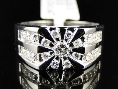 Nuevo anillo de moda de diamantes genuinos de oro blanco de 12 mm para hombre banda meñique 1,0 quilates Foto 1 de 4