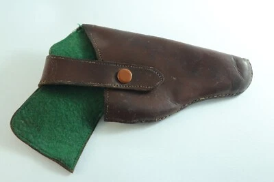 Vintage Brown Leather Gun Holster with Green Felt Lining – Belt Loop – Handmade - Image 1 of 4