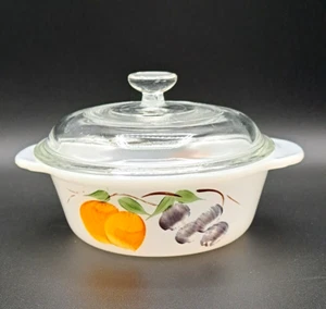 Anchor Hocking Fire King Ovenware - Peach Grapes Casserole w/ Lid - 1 pt - Picture 1 of 8