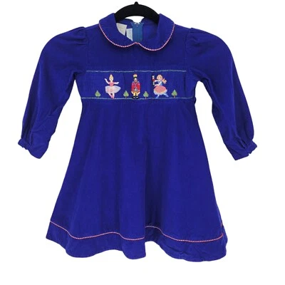 Vive La Fete girls 2 vintage blue smocked corduroy embroidered Nutcracker Ballet - Image 1 of 4