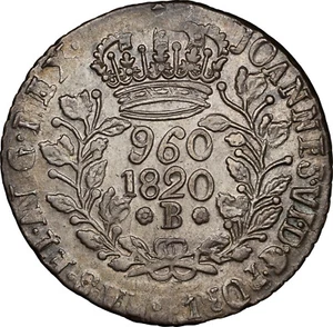 Brazil: João VI 960 Reis 1820-B NGC AU-58, Bahia mint! Overstruck on other coin. - Picture 1 of 8