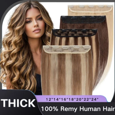 Remy Weft Clip In ONE PIECE Hair Extensions 100% Human Hair Thick Full Head 20" - Image 1 of 4