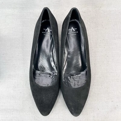 Aquatalia Womens 8.5M Pasha Pump Shoes Black Suede SlipOn Block Heel Career Work - Image 1 of 4