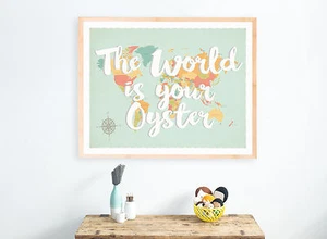 Modern Decor, World Map Print, Children's Wall Art Map, The World Is Your Oyster - Picture 1 of 1