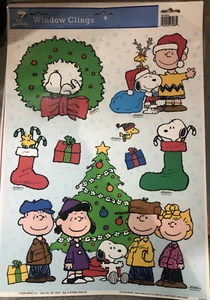 Vintage Peanuts Charlie Brown Snoopy And Friends Christmas Window Clings - Bild 1 von 1