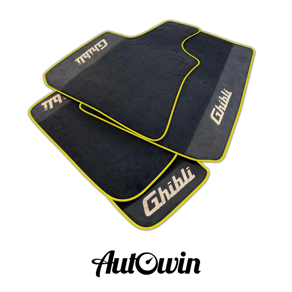 Alfombrillas negras AutoWin para Maserabli Ghibli con Alcántara | Borde amarillo Foto 1 de 1