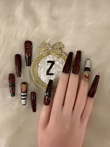Z NAILZ! Gorgeous Set Of Handmade 3XL Black/Red Ballerina Press On Nails - Picture 1 of 7