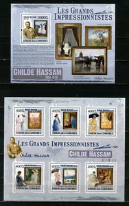 KOMOREN 2009 GEMÄLDE VON CHILDE HASSAM BLATT MIT 6 BRIEFMARKEN & S/S POSTFRISCH - Bild 1 von 1