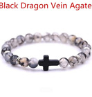 8Mm Beaded Natural Stone Cross Prayer Bracelet - Tiger Eye - Dragon Vein Agate