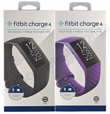 New Fitbit Charge 4 Fitness Tracker GPS Heart Rate Monitor Black/Purple S&L band