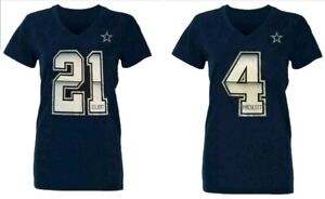 Dallas Cowboys NFL Women's Prescott or Elliott V-Neck Player Team T-Shirts: S-XL