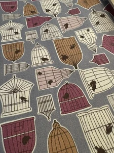 Victorian Bird Cages PARLOR PETS COTTON Quilting FABRIC Plum Gray Pink NEW 1/2 Y - Picture 1 of 7