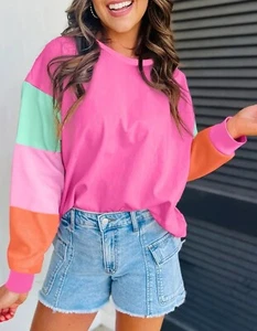 Pink Multicolor Pullover Women’s Sweatshirt Medium - Picture 1 of 6