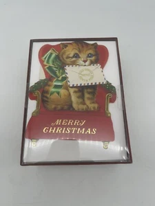 New Sealed Punch Studio Embellished Christmas Boxed Cards, Kitty on Chair - Picture 1 of 5