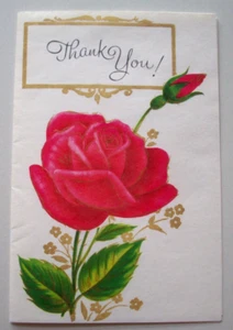 Red rose Thank You unsigned vintage greeting card *UU8 - Picture 1 of 3
