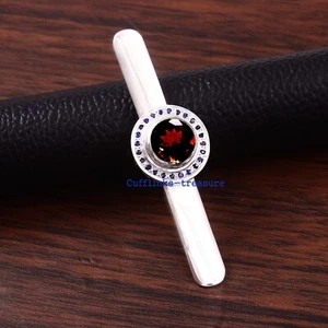 Natural Garnet & Sapphire Gemstones 925 Sterling Silver Tie Clip for Men's #3222 - Picture 1 of 8