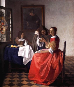 100% handmade Jan Vermeer oil painting reproduction A Lady and 2 Gentle 24x28'' - Picture 1 of 2
