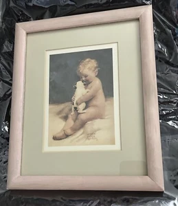 Bessie Pease Gutmann Art Print CHUMS Pink Frame Blond Curls Baby & Puppy Rare - Picture 1 of 11