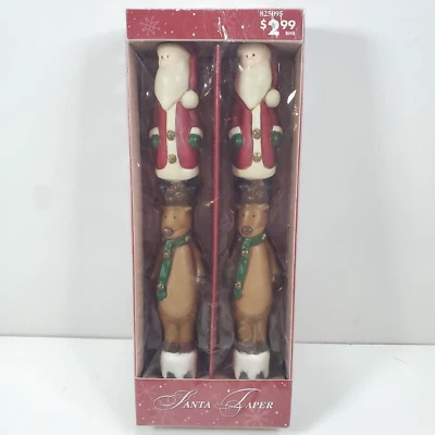 Juego de 2 velas de Navidad cónicas de Papá Noel y reno pintadas a mano Russ Berrie NUEVO Foto 1 de 4