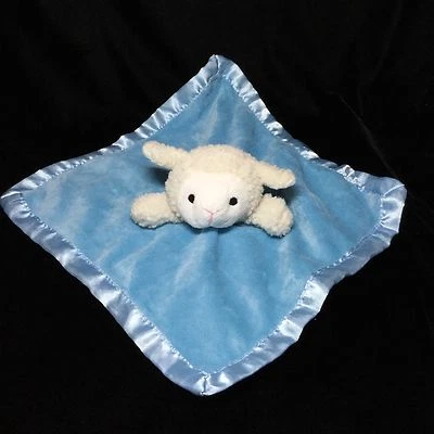 Lamb Cream Blue Velour Sherpa Satin Baby Security Blanket Lovey  - Image 1 of 4