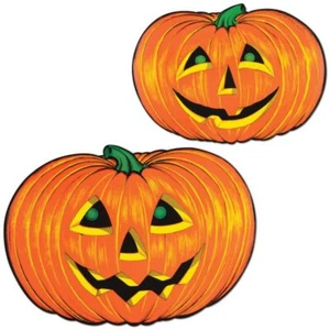 Recortes de cartón facial Jack-O-Lantern naranja retro Beistle - Imagen 1 de 7
