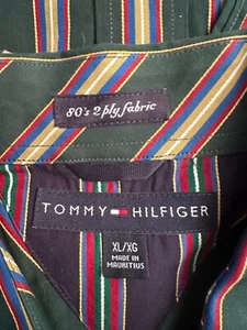 Camisa Tommy Hilfiger Rayas Azul Rojo Dorado Verde Abotonada LS Bolsillo XL - Imagen 1 de 7