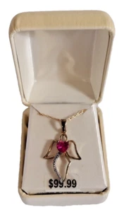 Angel Pendant Gold over silver Lab Created Ruby 18 " Chain - Picture 1 of 3
