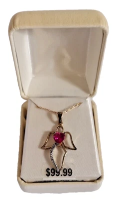 Angel Pendant Gold over silver Lab Created Ruby 18 " Chain - Image 1 of 3