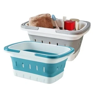 Tragbarer faltbarer Kunststoff Bad Caddy mit Griff, perforiert, 2er Pack grau/blau - Bild 1 von 7