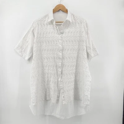 Aura белый отверстие вышитая туника верхняя рубашка платье XL хлопковая смесь на пуговицах - Изображение 1 из 4