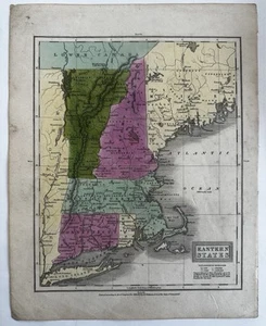 New England states NH ME VT MA CT RI 1829 Robinson uncommon map old hand color - Picture 1 of 5