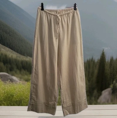 Free People Talla S Lino Algodón Beige Boho Acampanado Pierna Ancha Cordón Pantalones Bolsillos Foto 1 de 4