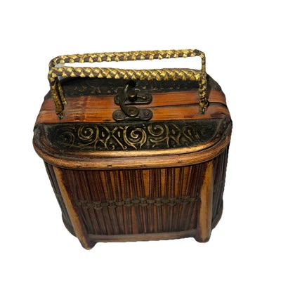 Caja de almacenamiento de cartera de madera con asas Foto 1 de 4