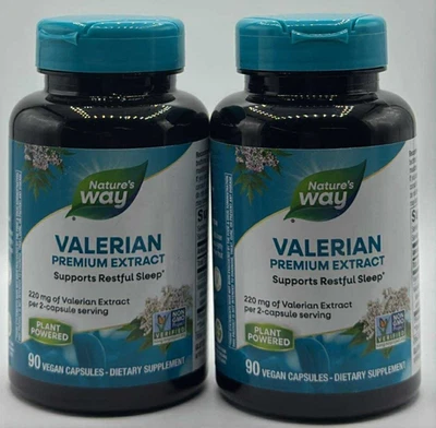 2PK Nature's Way Extrato Premium de Valeriana ~ 90 CÁPSULAS VEGANAS CADA ~ VALIDADE 27/10 - Imagem 1 de 2