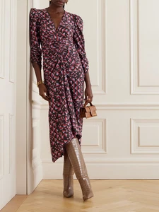 NWT $1,390 ISABEL MARANT Albini gathered printed voile midi dress 36 4 - Picture 1 of 5