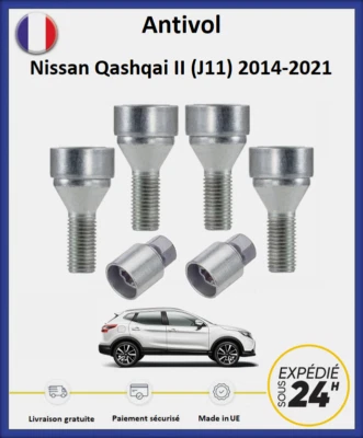 Écrous antivol de roues Nissan Qashqai 2014-2021 (4 écrous antivol + 2 douilles) - Photo 1/4