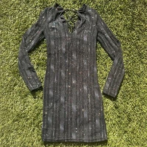 Top Shop Lace Up Back Sparkle Mini Dress Bodycon Glitter Prom Winter Formal Gown - Picture 1 of 11
