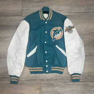 DeLong Miami Dolphins Varsity Jacket - Super bowl VII VIII Leather & Wool NFL - Picture 1 of 9