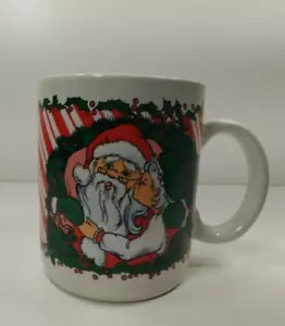 Mr. & Mrs. Claus Santa Kiss 1988 Houston Foods 8 oz Christmas Coffee Cup Mug - Picture 1 of 7