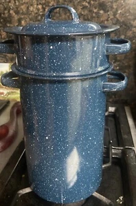 Vtg Blue Enamelware Steamer/Stock Pot - Picture 1 of 5