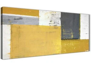 Mustard Yellow Grey Abstract Painting Canvas Wall Art Print - 120cm Wide - 1340 - Picture 1 of 6