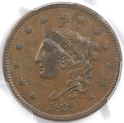 1836 1c N-7 Coronet or Matron Head Large Cent PCGS XF 45 - Image 1 of 4