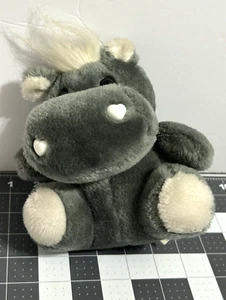 Vintage Waschbar Grey Hippo Plush White Hearts Nose Stuffed Animal - Picture 1 of 4