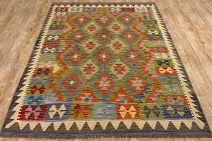Alfombra Kilim de Lana Oriental Anudada a Mano Afgana/Turca Antigua Genuina, 204x154 CM - Imagen 1 de 9