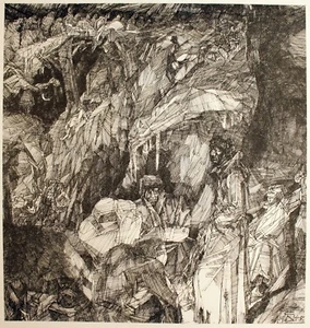 "Das Trauma 1948" Monogr. und datierte Strichätzung "FN 1948" Blatt 39x36 cm - Picture 1 of 3