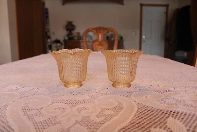 Amber Gold Vintage Hobnail Tulip Style Iridescent Carnival Glass 2 Beaded Globes - Image 1 of 4