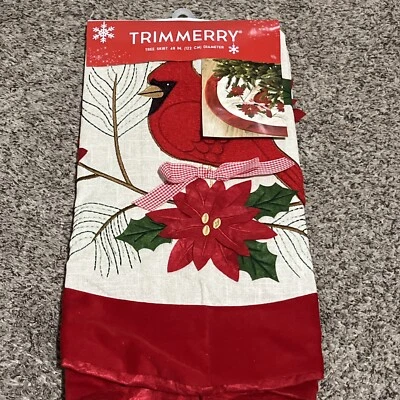 Falda Árbol de Navidad - Cardenales Rojos Y Flor de Pascua Oro Brillante Terciopelo Medio Trm Foto 1 de 4