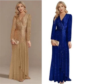 Luxury long sleeve V-neck evening dress Party women's sequins dress party dress - Picture 1 of 32